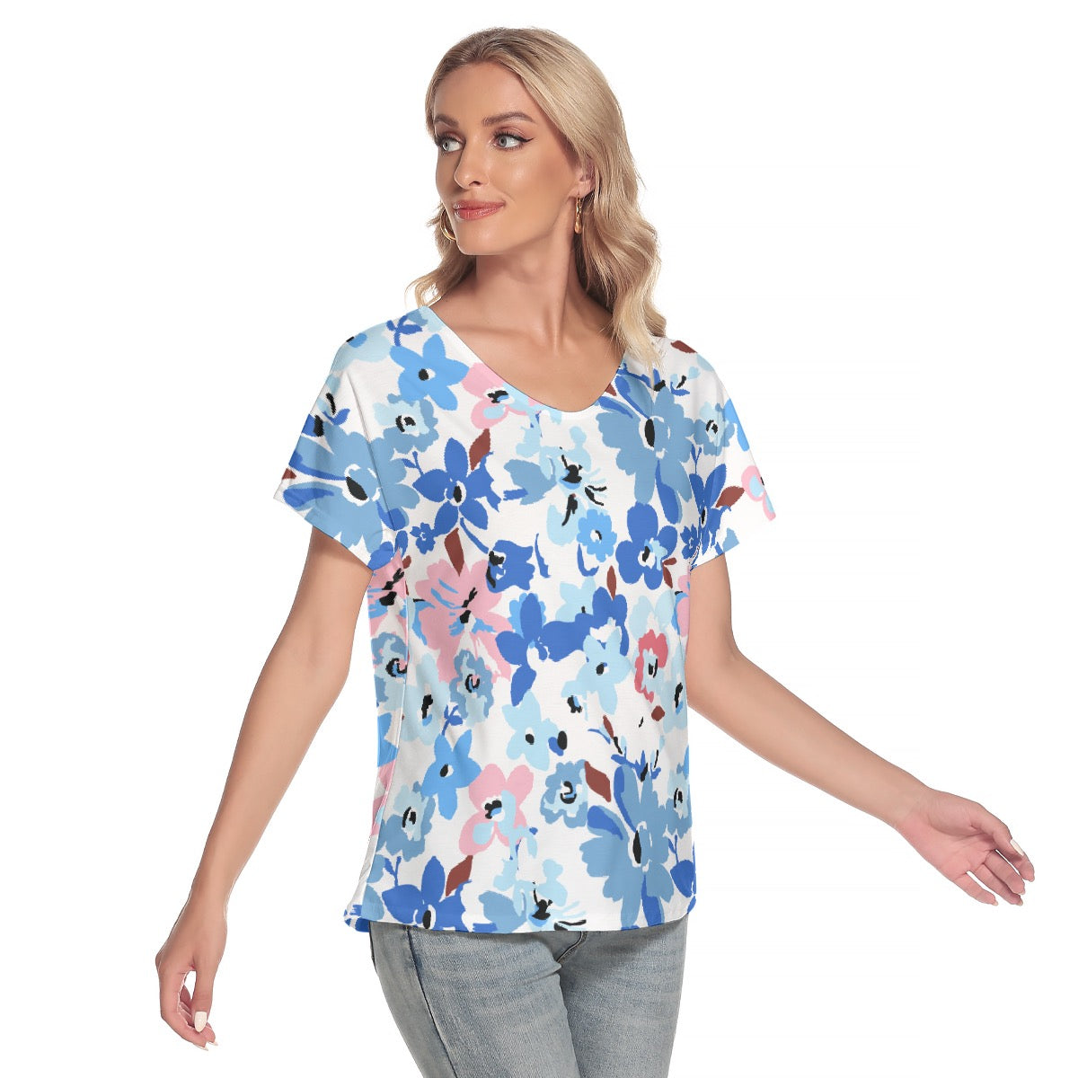 All-Over Print Women's Loose V-neck Short Sleeve T-shirt