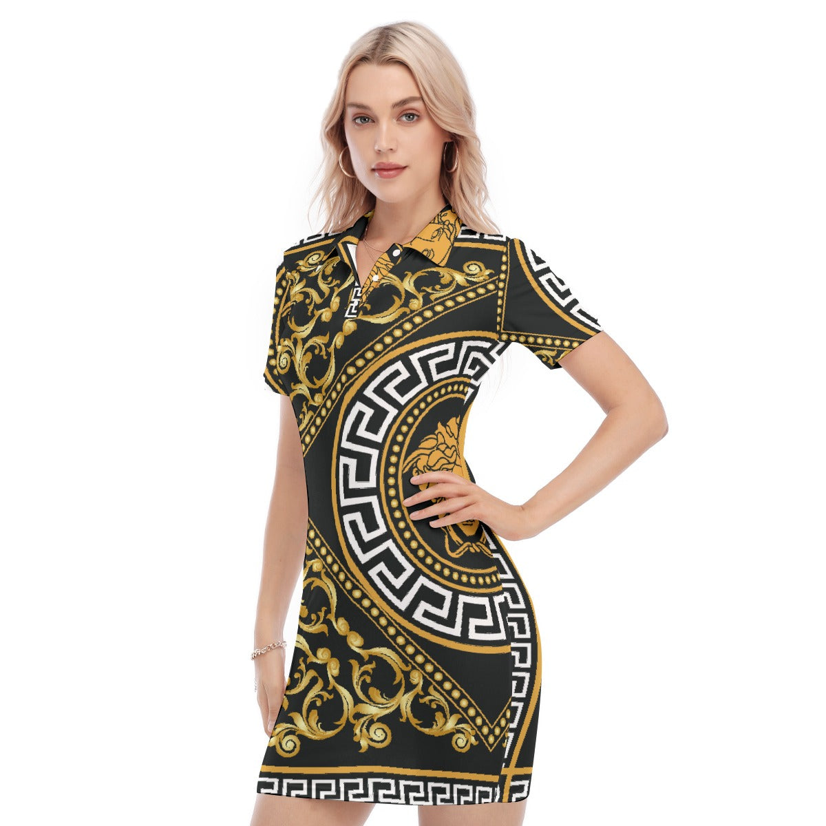 All-Over Print Women's Polo Collar Dress