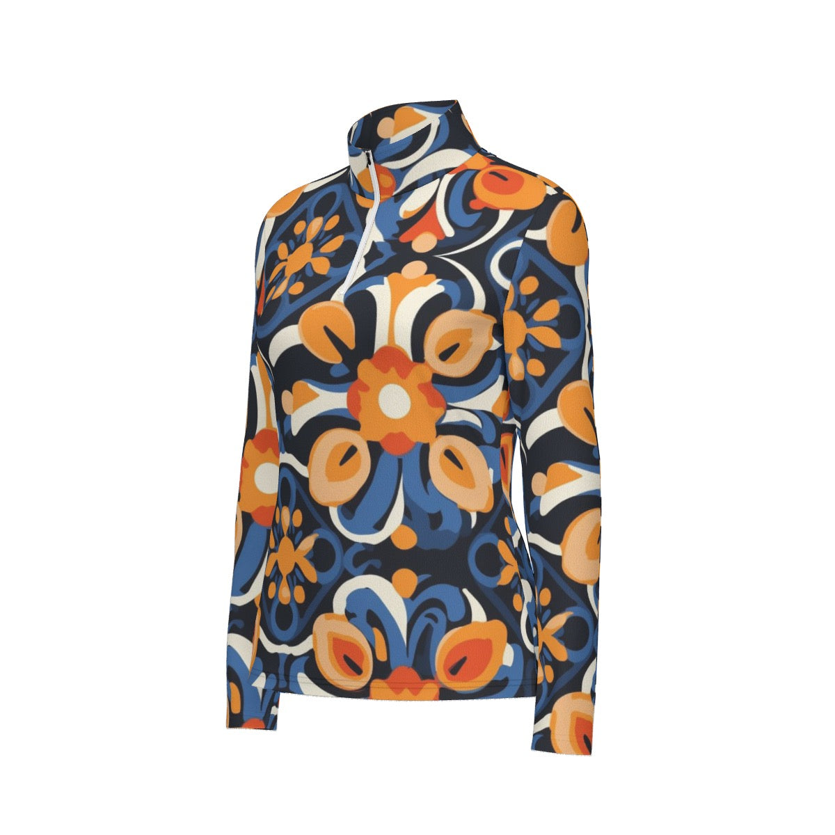 All-Over Print Women's Sports Collar Jersey With Long Sleeve