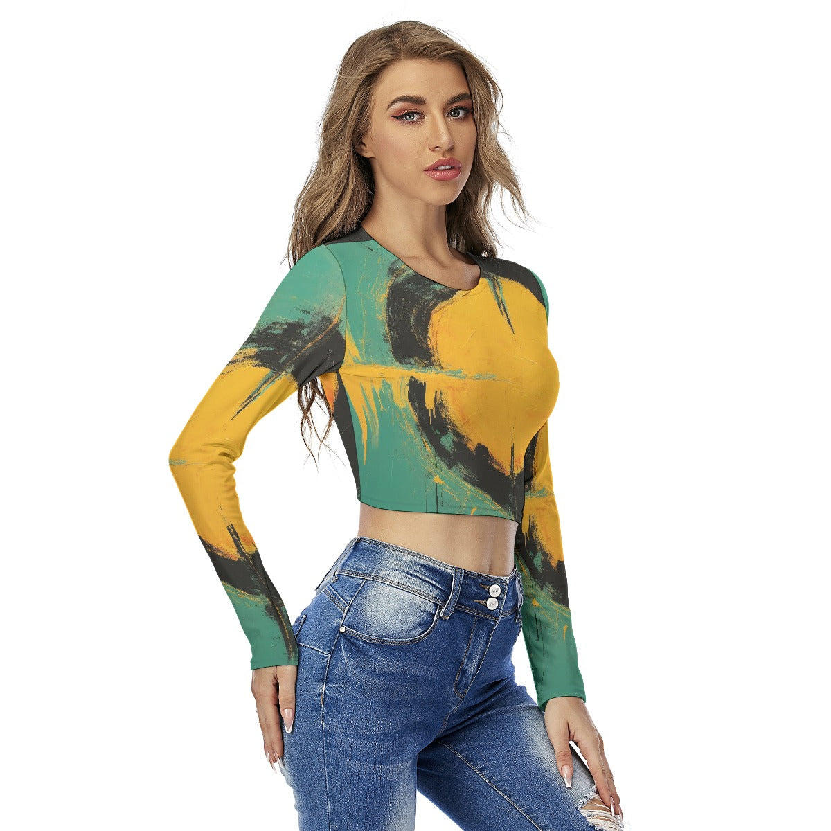 All-Over Print Women's Round Neck Crop Top T-Shirt