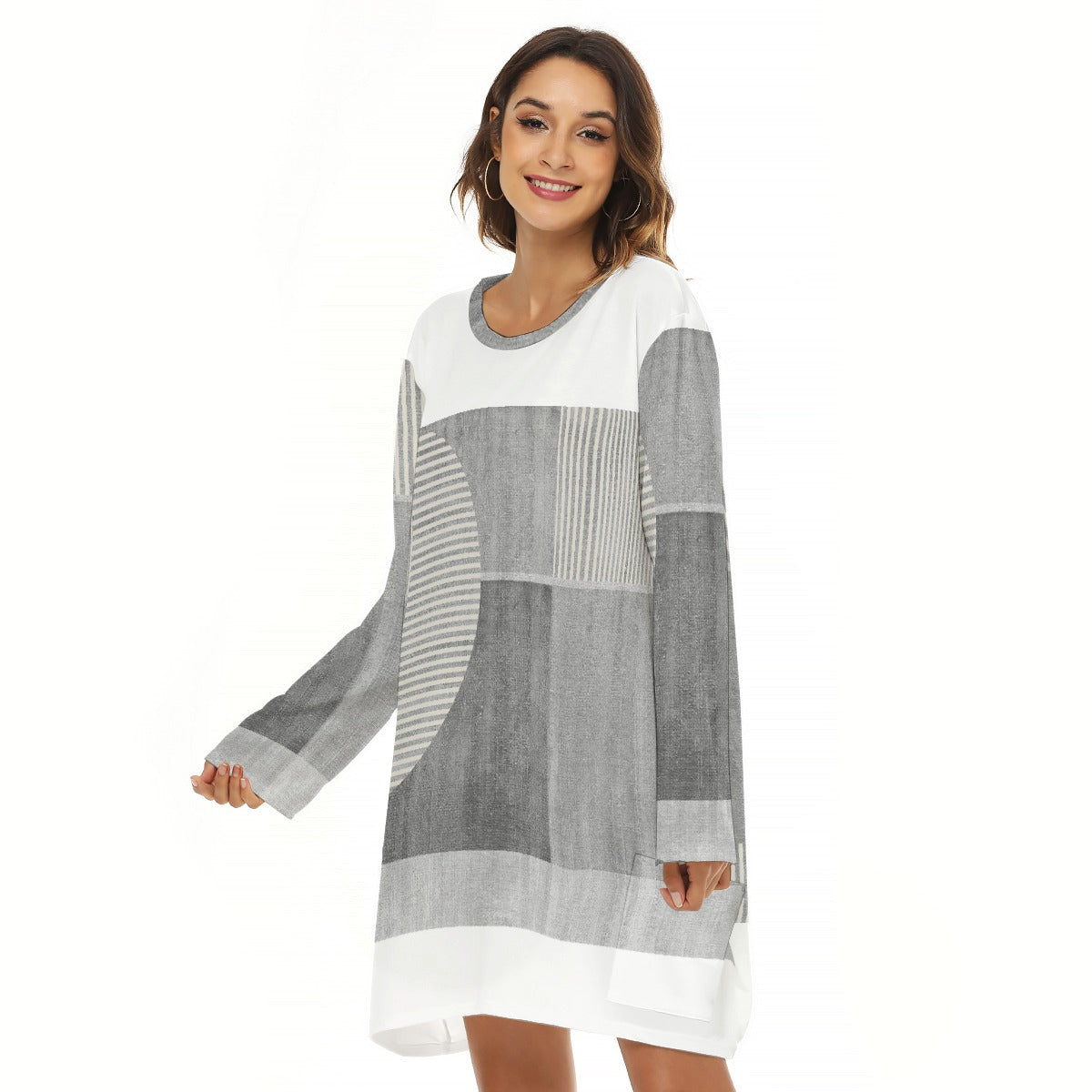 All-Over Print  Women's Loose Crew Neck Dress