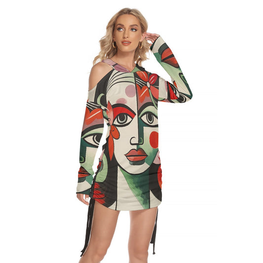 All-Over Print Women's One-shoulder Dress With Waist Shirring