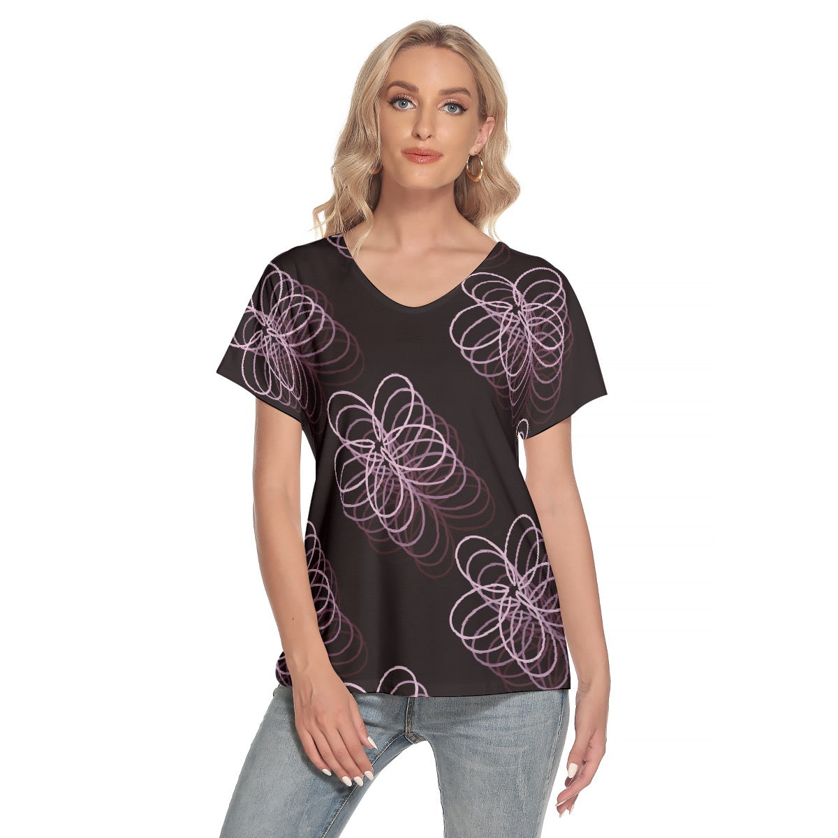 All-Over Print Women's Loose V-neck Short Sleeve T-shirt