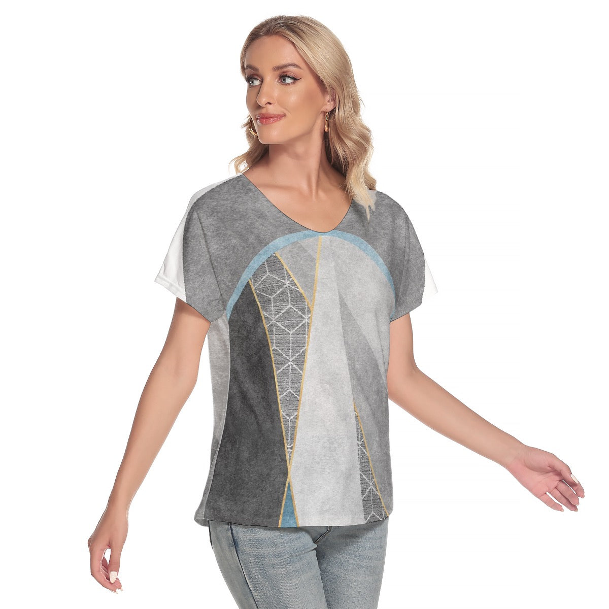 All-Over Print Women's Loose V-neck Short Sleeve T-shirt