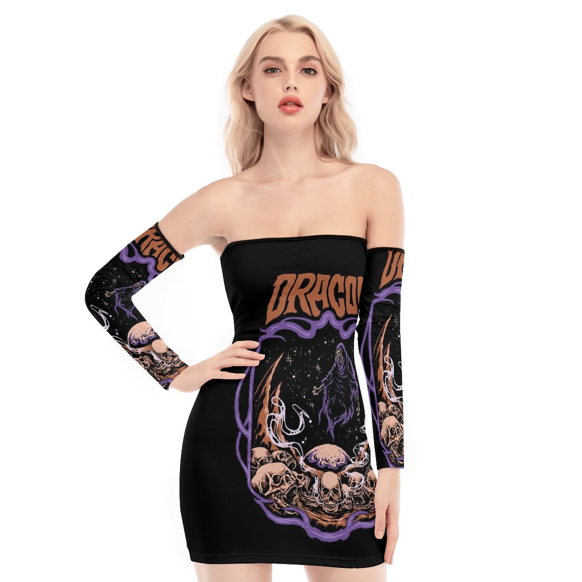 All-Over Print Women's Off-shoulder Back Lace-up Dress