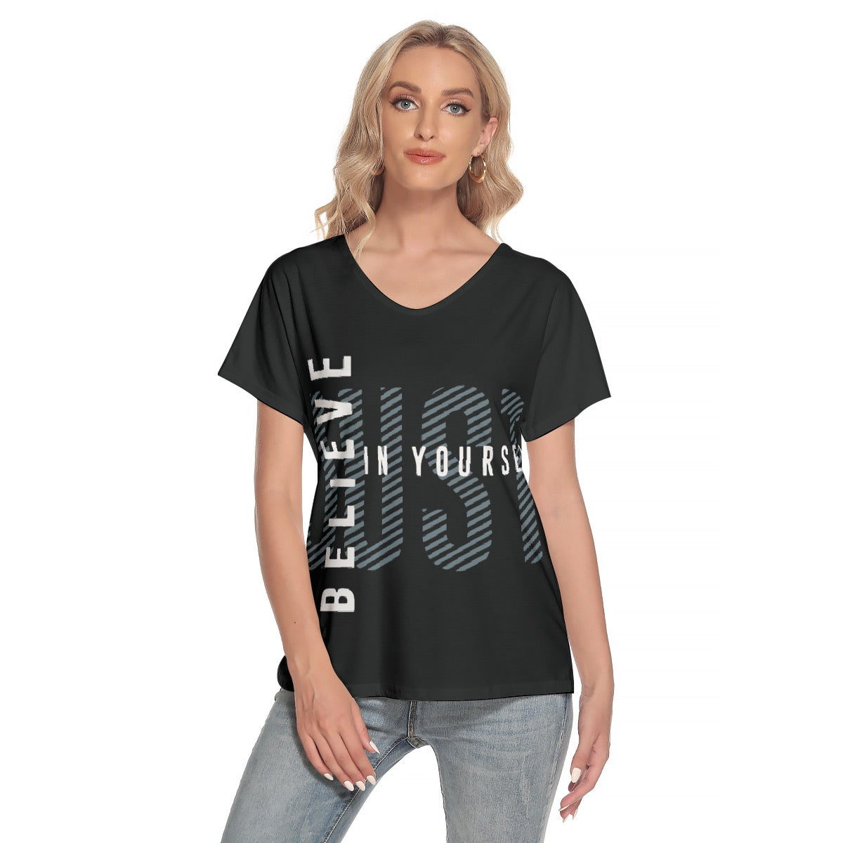 All-Over Print Women's Loose V-neck Short Sleeve T-shirt