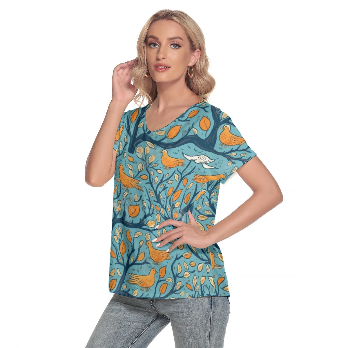 All-Over Print Women's Loose V-neck Short Sleeve T-shirt