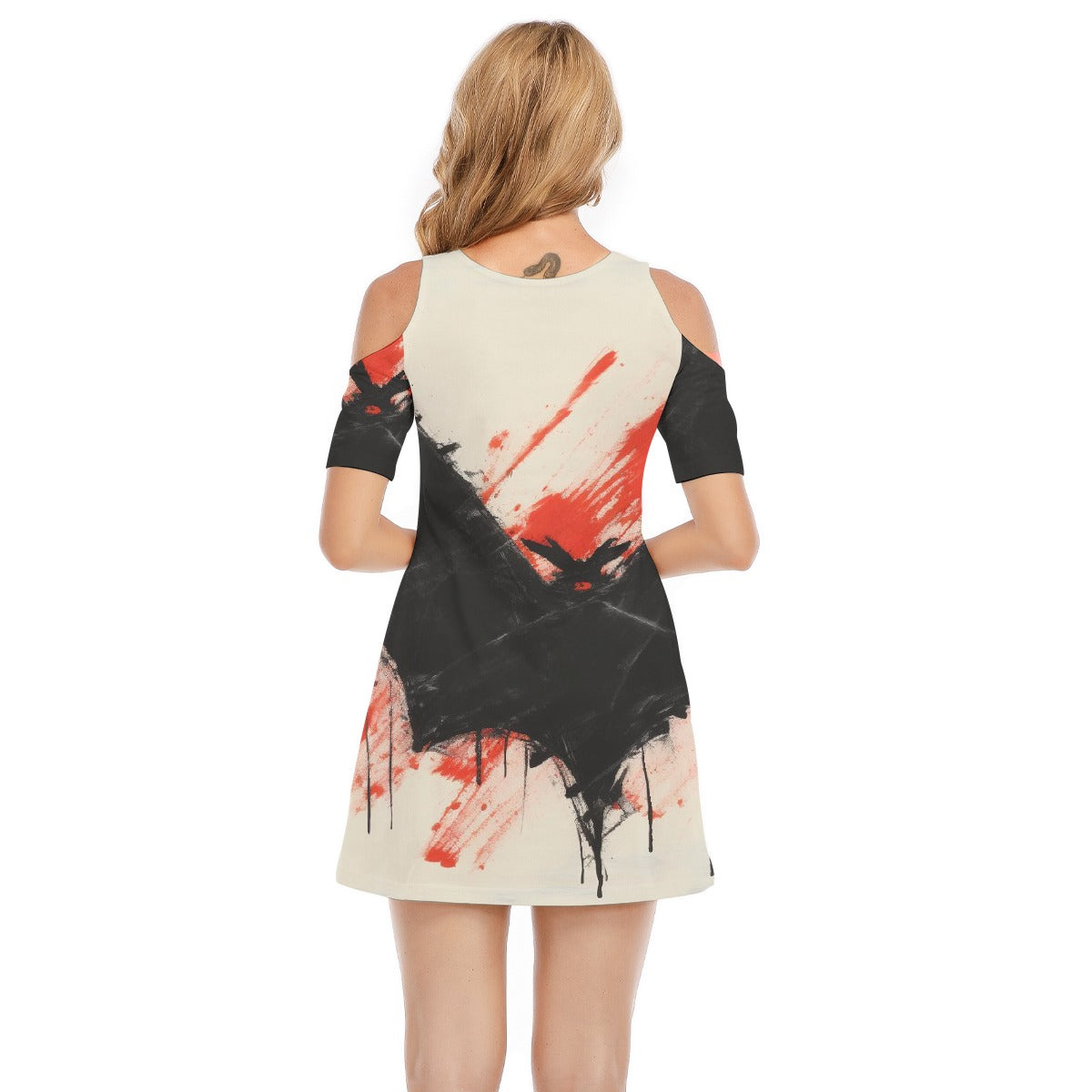 All-Over Print Women's Cold Shoulder Dress | 190GSM Cotton