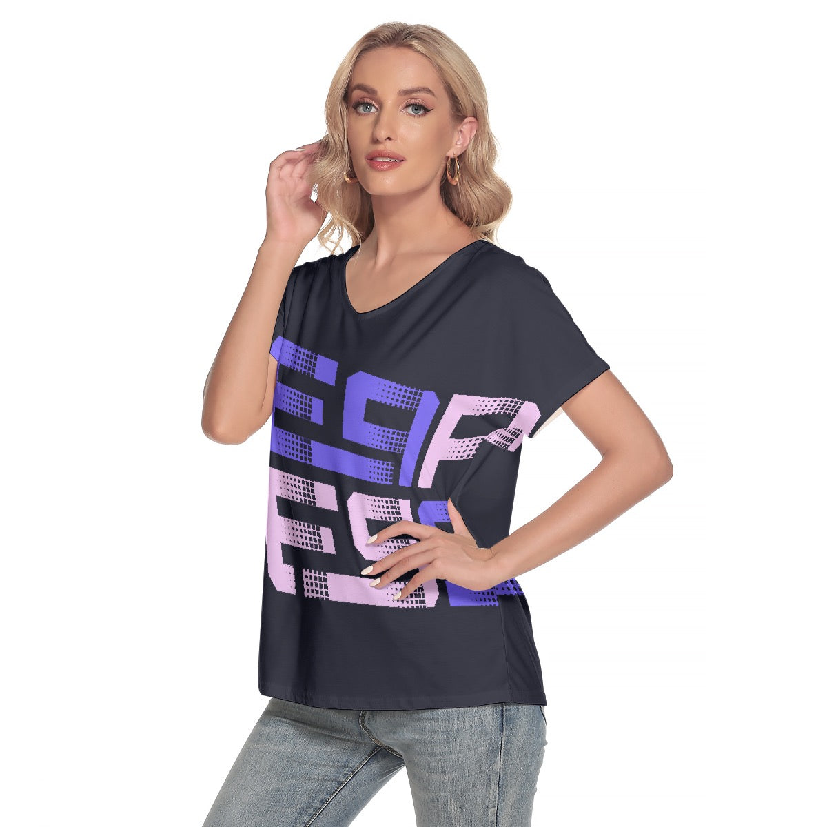 All-Over Print Women's Loose V-neck Short Sleeve T-shirt