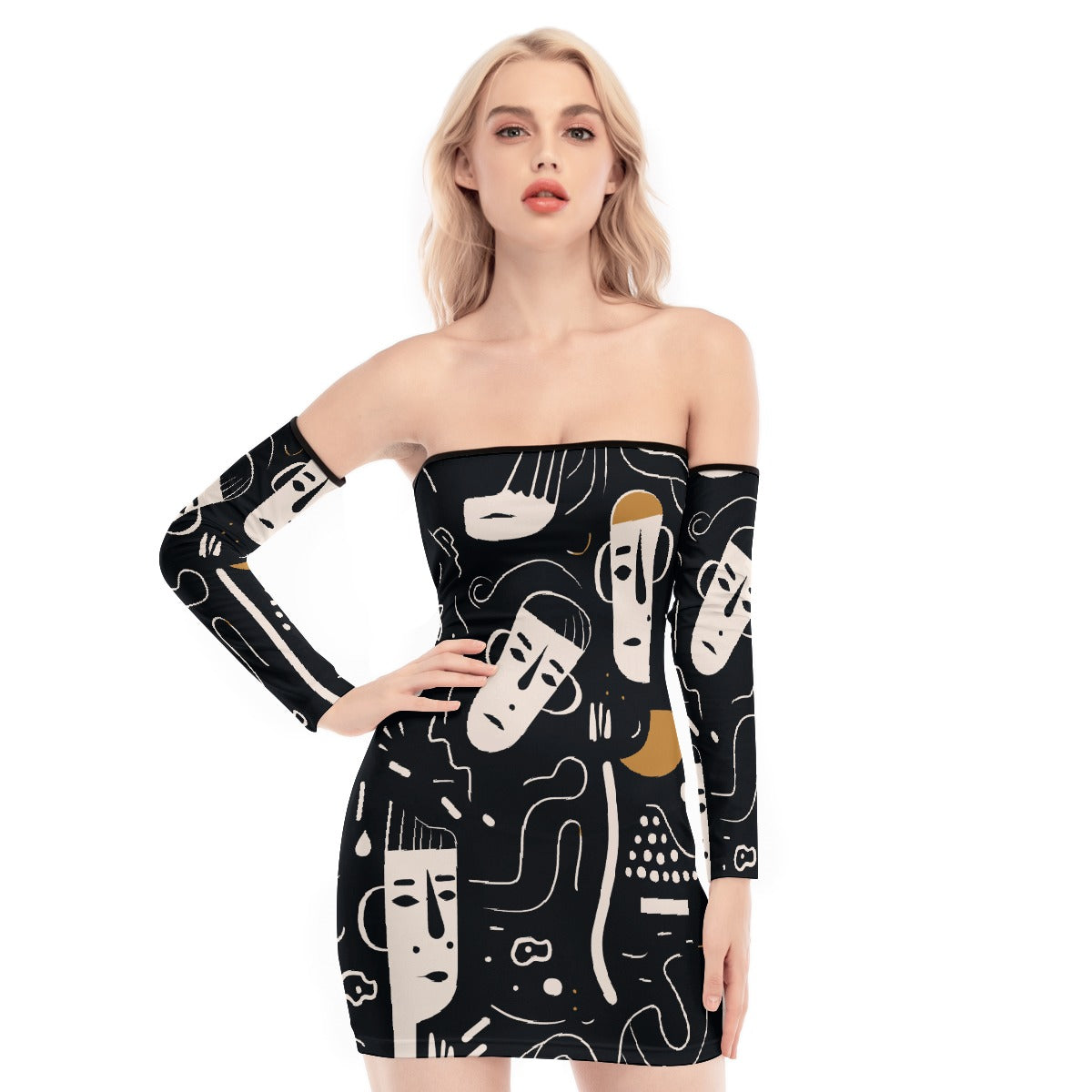 All-Over Print Women's Off-shoulder Back Lace-up Dress