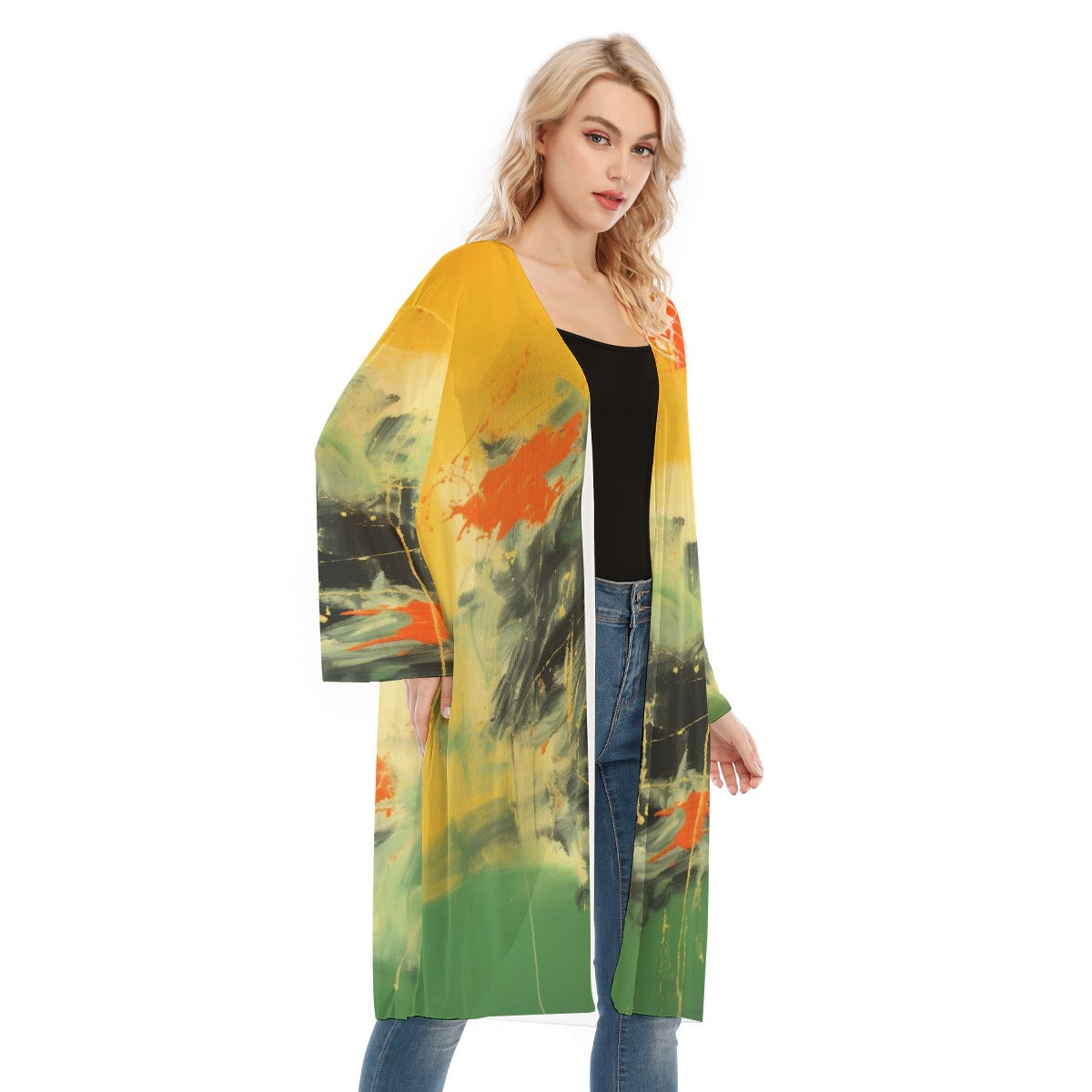 All- Over Print Women's Long Sleeve Mesh Cardigan