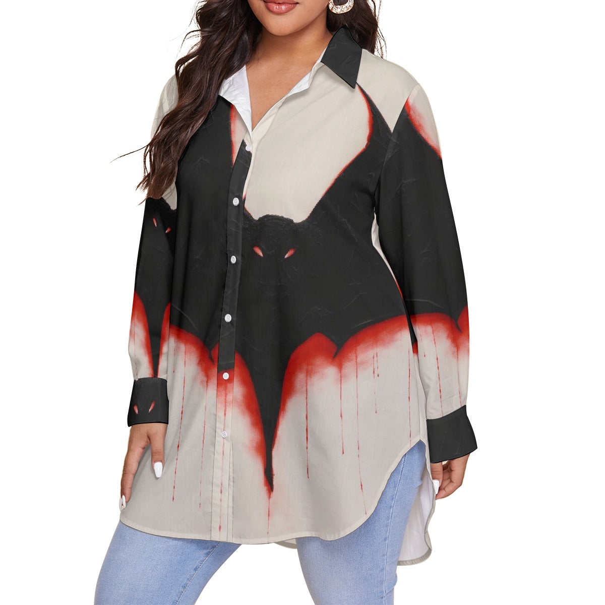 All-Over Print Women's Shirt With Long Sleeve(Plus Size)