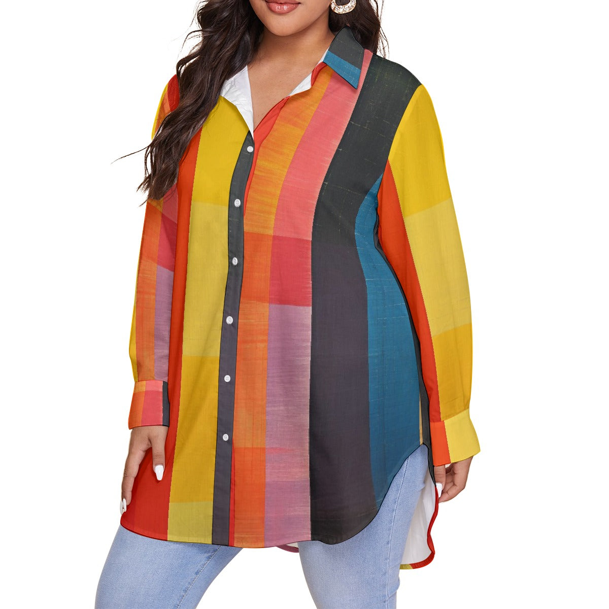 All-Over Print Women's Shirt With Long Sleeve(Plus Size)