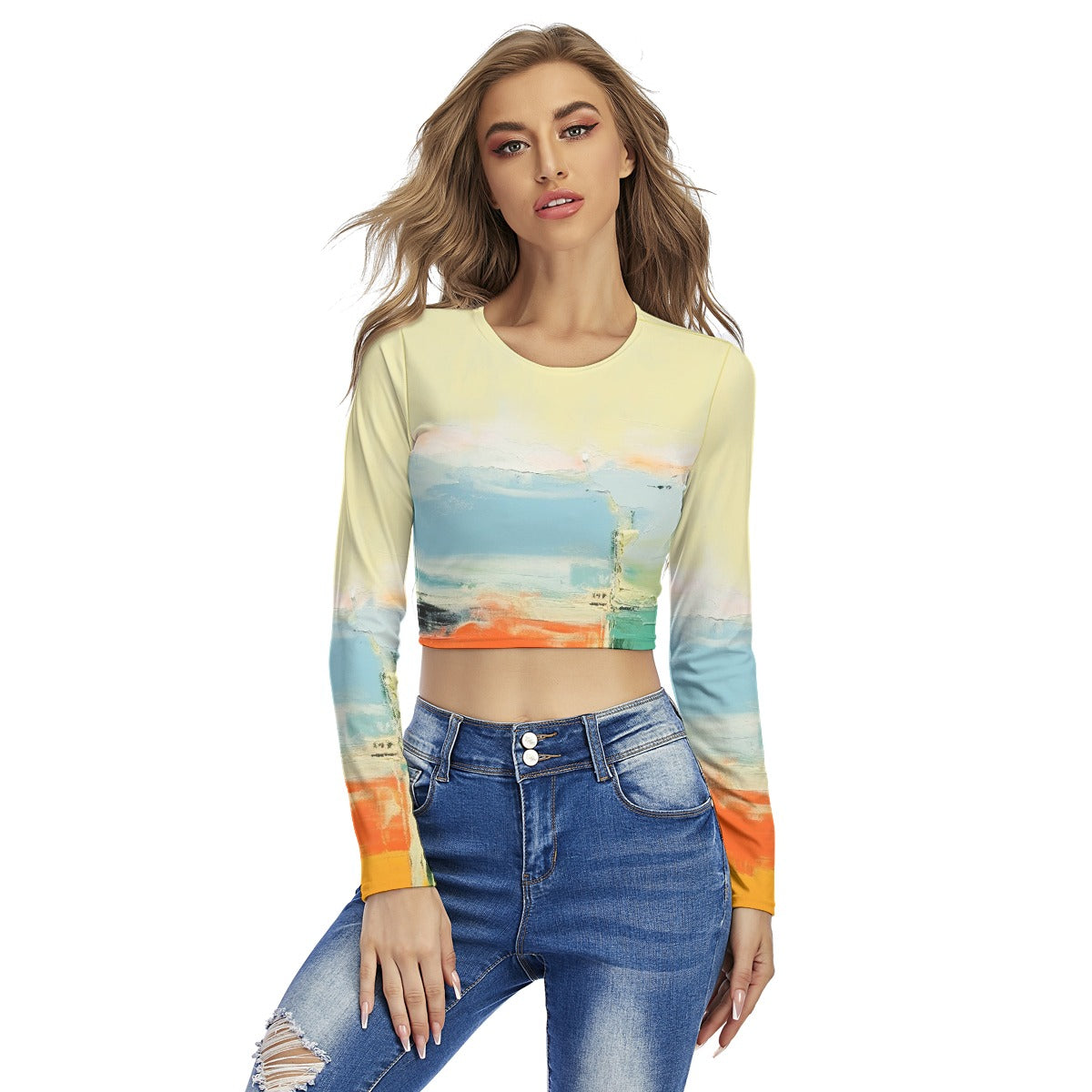 All-Over Print Women's Round Neck Crop Top T-Shirt