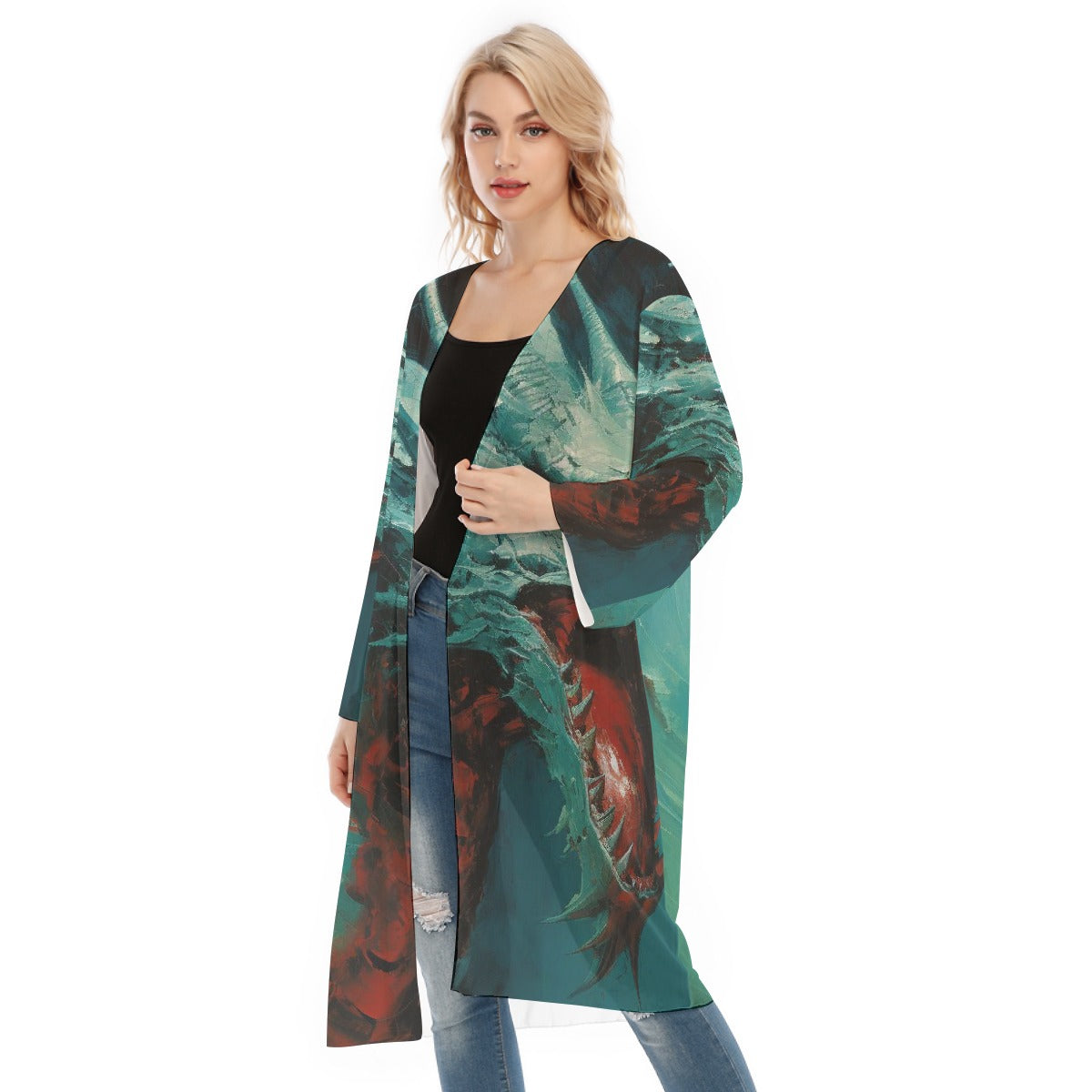 All- Over Print Women's Long Sleeve Mesh Cardigan