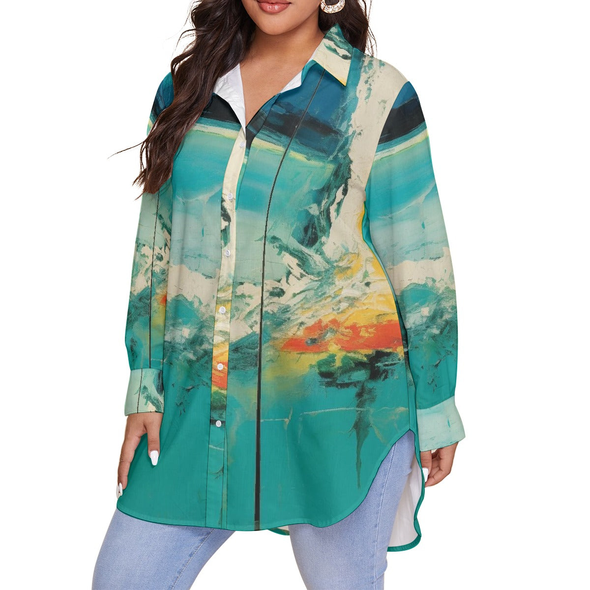 All-Over Print Women's Shirt With Long Sleeve(Plus Size)