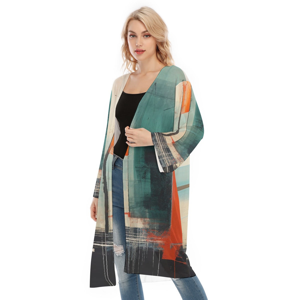 All- Over Print Women's Long Sleeve Mesh Cardigan