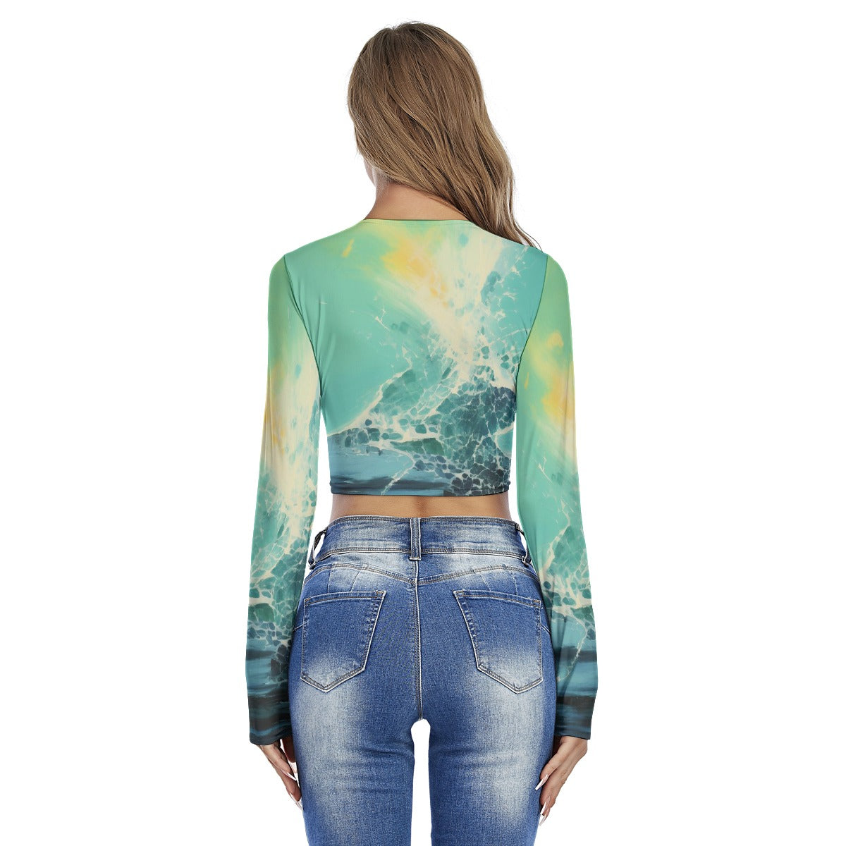 All-Over Print Women's Round Neck Crop Top T-Shirt