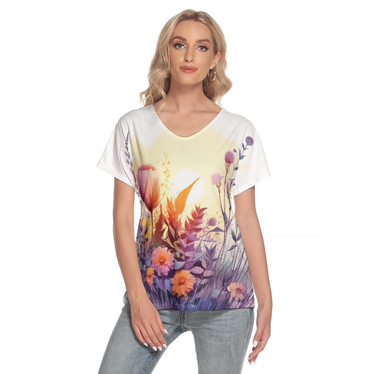 All-Over Print Women's Loose V-neck Short Sleeve T-shirt