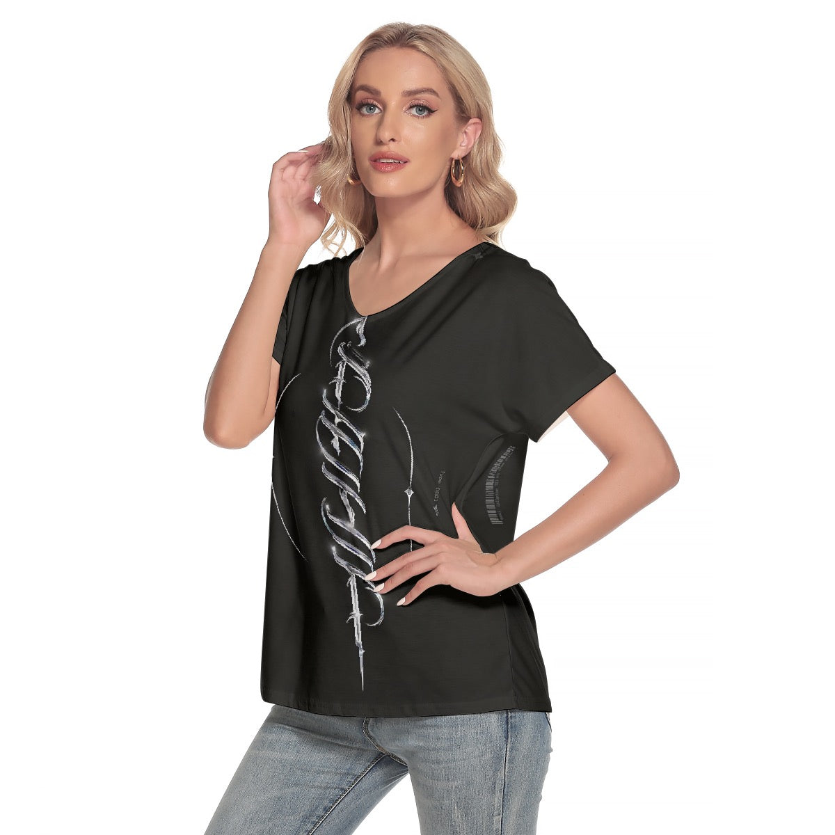 All-Over Print Women's Loose V-neck Short Sleeve T-shirt