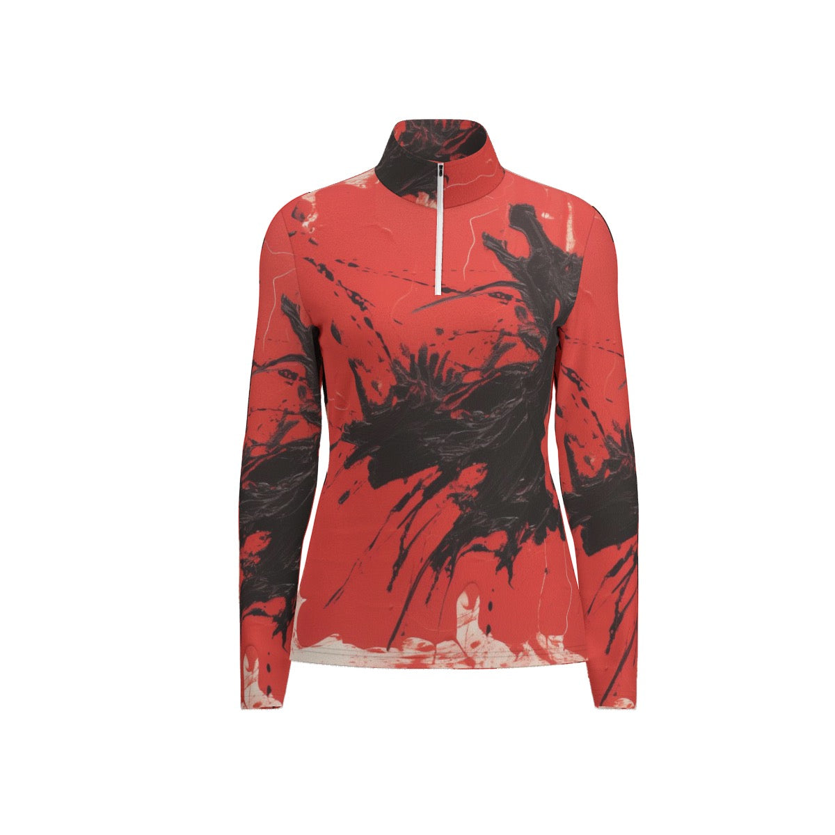 All-Over Print Women's Sports Collar Jersey With Long Sleeve