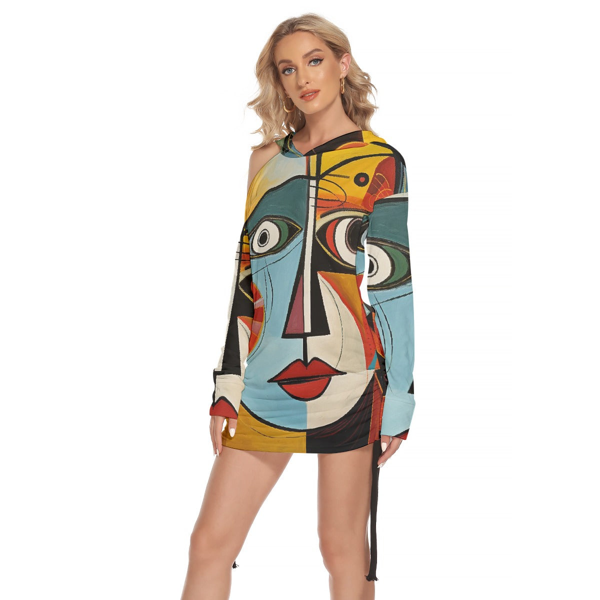 All-Over Print Women's One-shoulder Dress With Waist Shirring