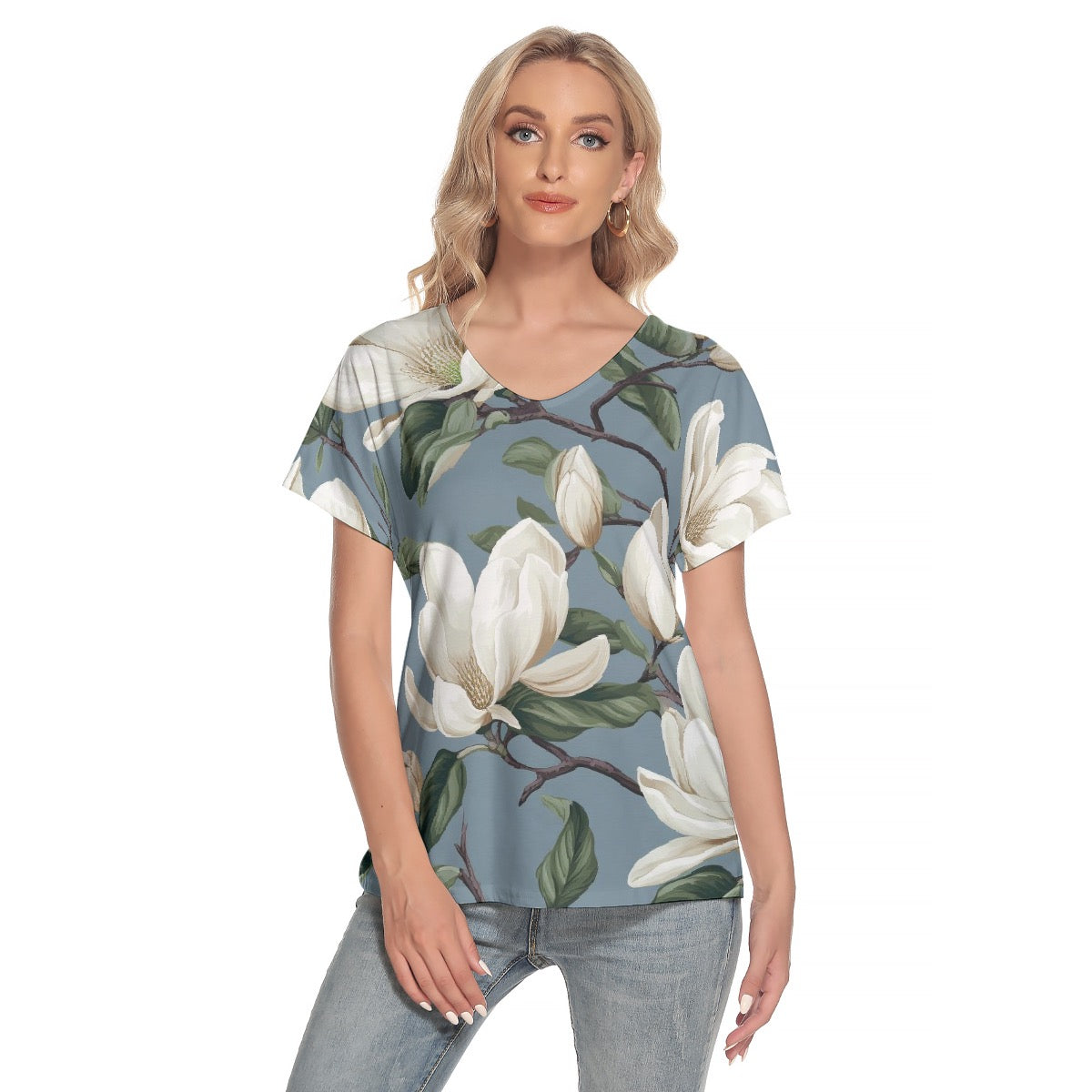 All-Over Print Women's Loose V-neck Short Sleeve T-shirt