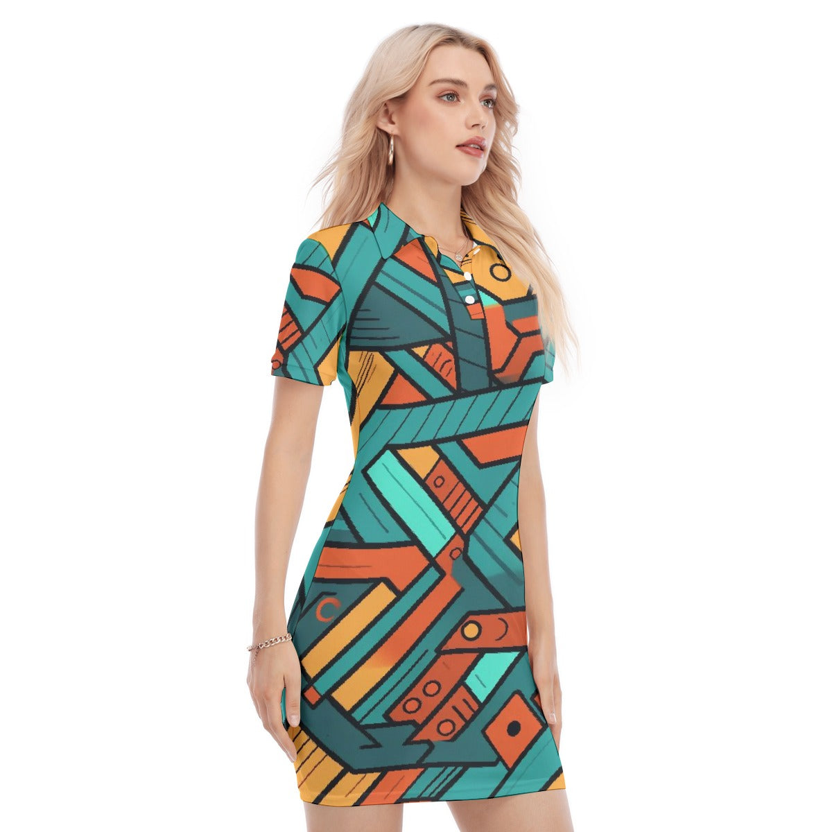 All-Over Print Women's Polo Collar Dress