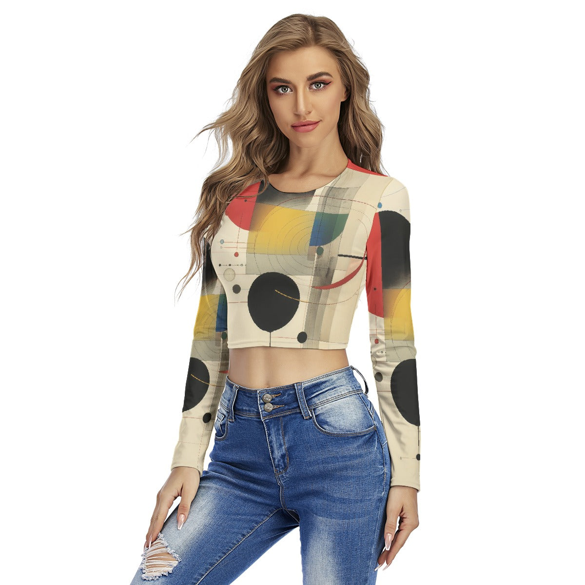 All-Over Print Women's Round Neck Crop Top T-Shirt