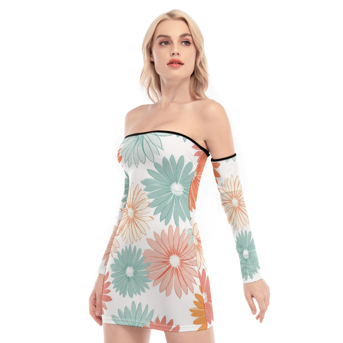 All-Over Print Women's Off-shoulder Back Lace-up Dress