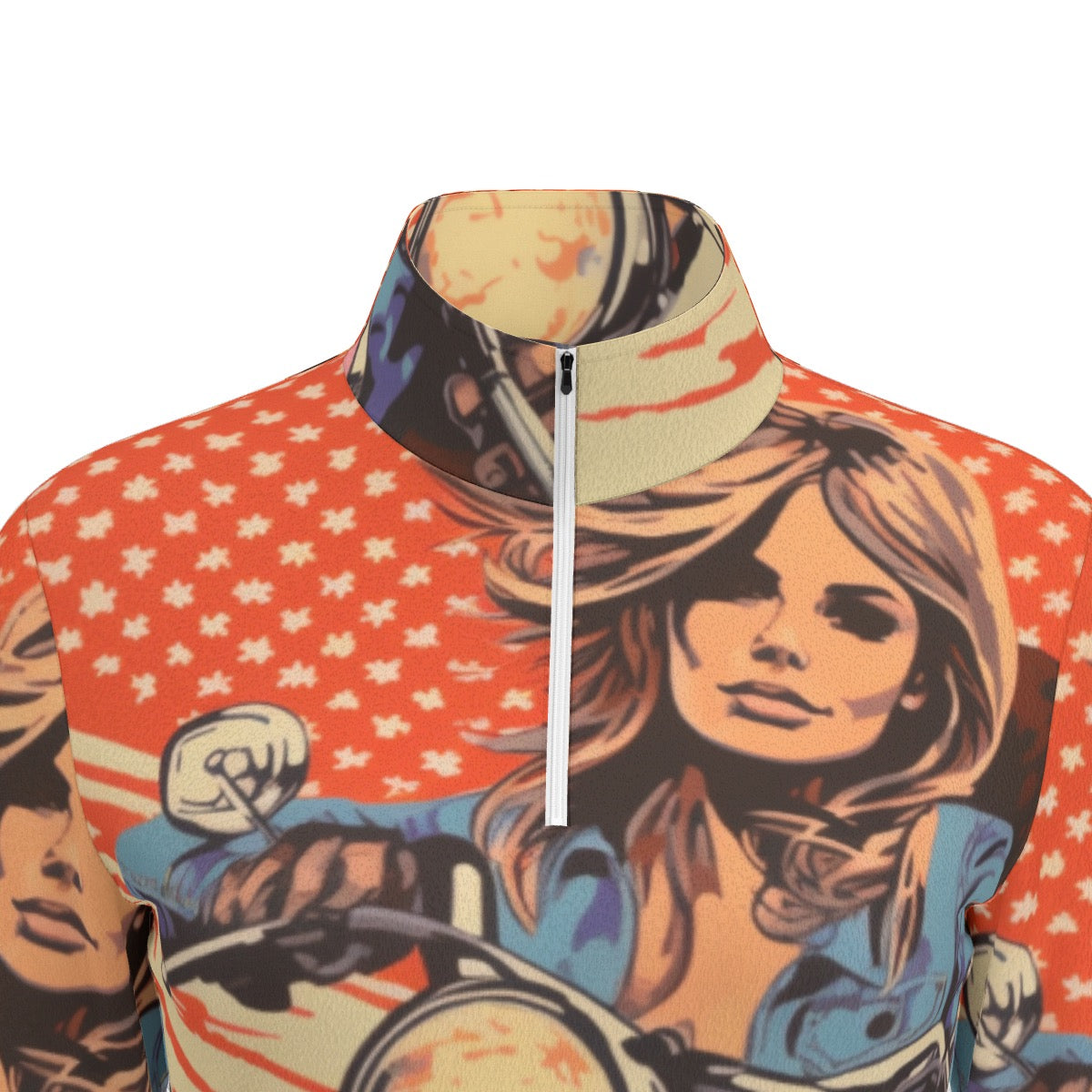 All-Over Print Women's Sports Collar Jersey With Long Sleeve