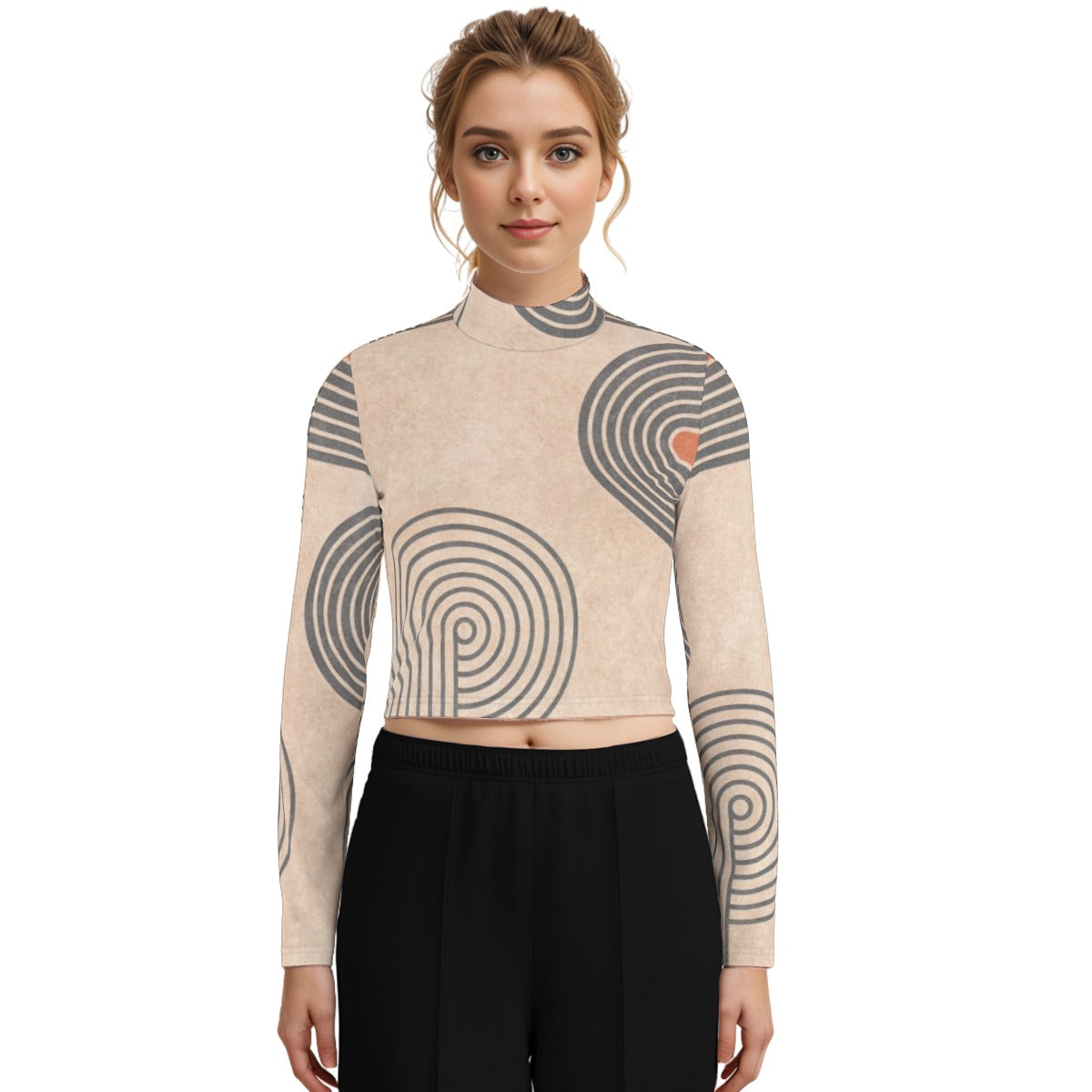 Eco-Friendly All-Over Print Women's Turtleneck T-shirt With Long Sleeve