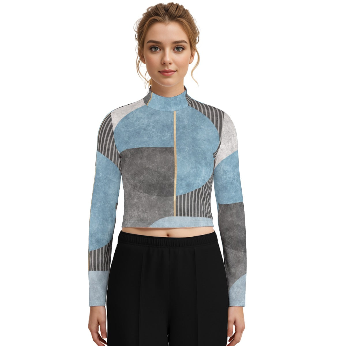 Eco-Friendly All-Over Print Women's Turtleneck T-shirt With Long Sleeve