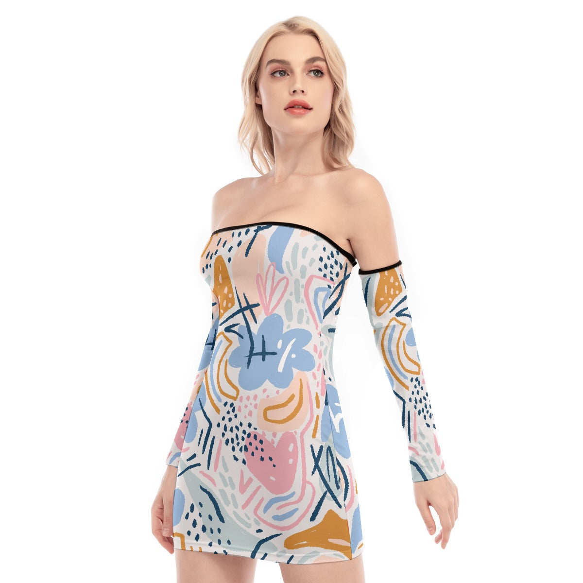 All-Over Print Women's Off-shoulder Back Lace-up Dress