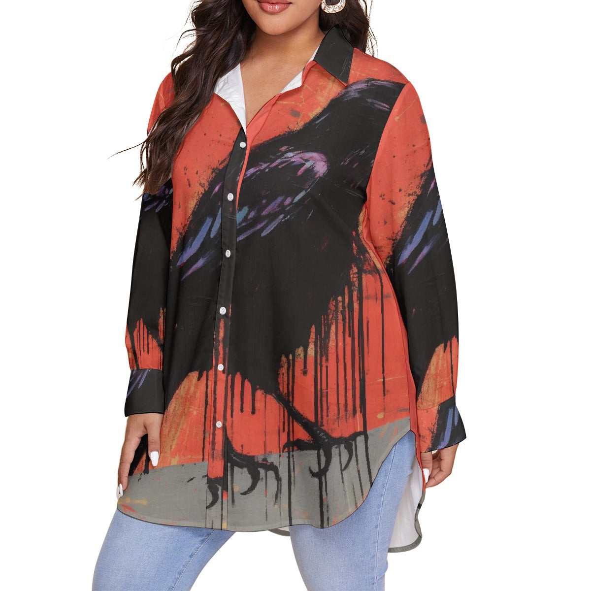 All-Over Print Women's Shirt With Long Sleeve(Plus Size)