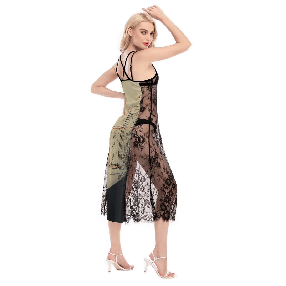 All-Over Print Women's Lace Cami Cross Back Dress