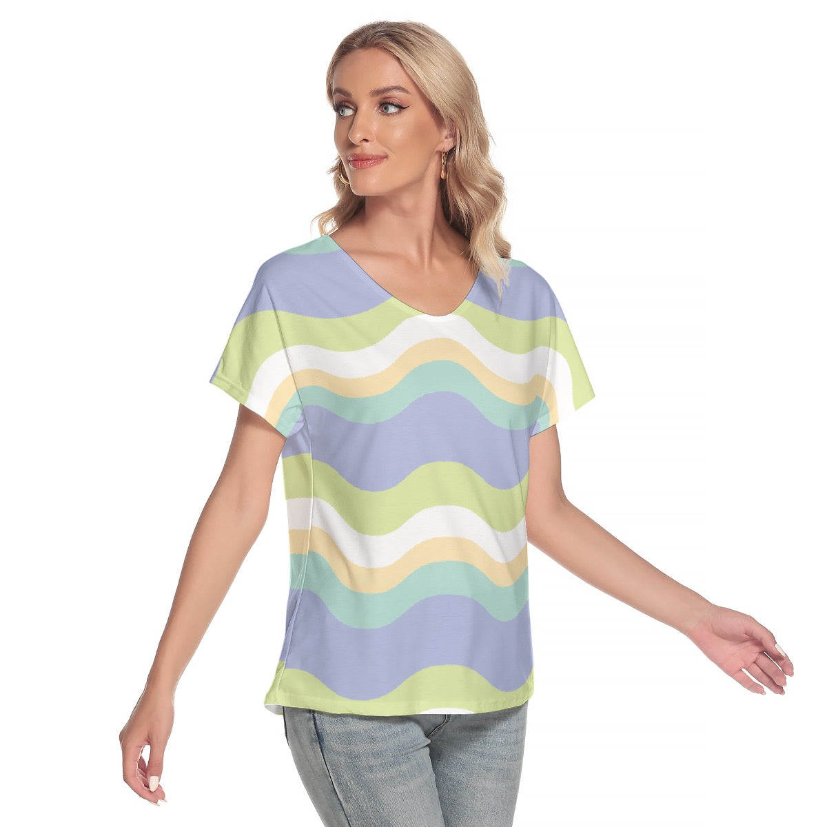 All-Over Print Women's Loose V-neck Short Sleeve T-shirt