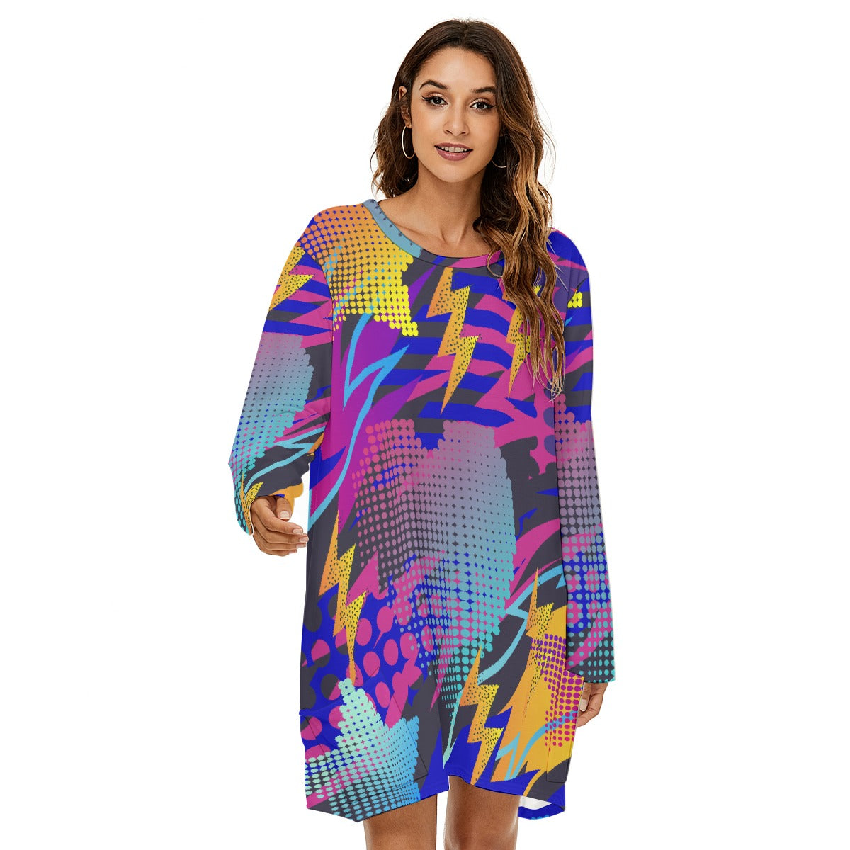 All-Over Print  Women's Loose Crew Neck Dress