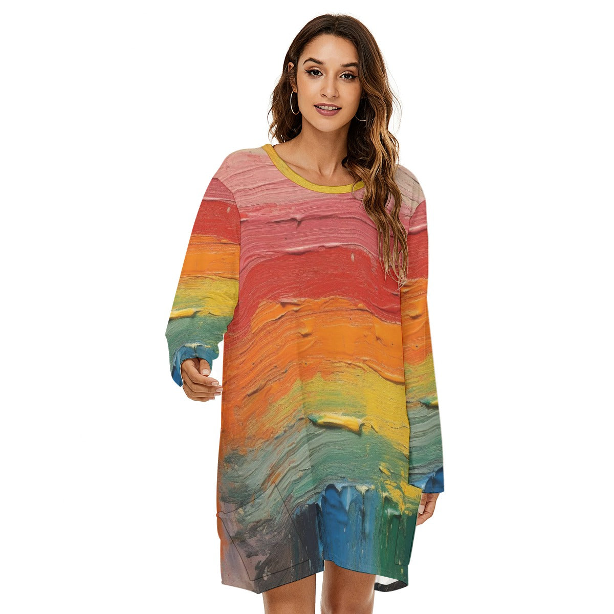 All-Over Print  Women's Loose Crew Neck Dress