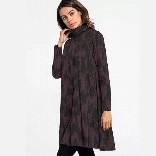 All-Over Print Women's High Neck Dress With Long Sleeve