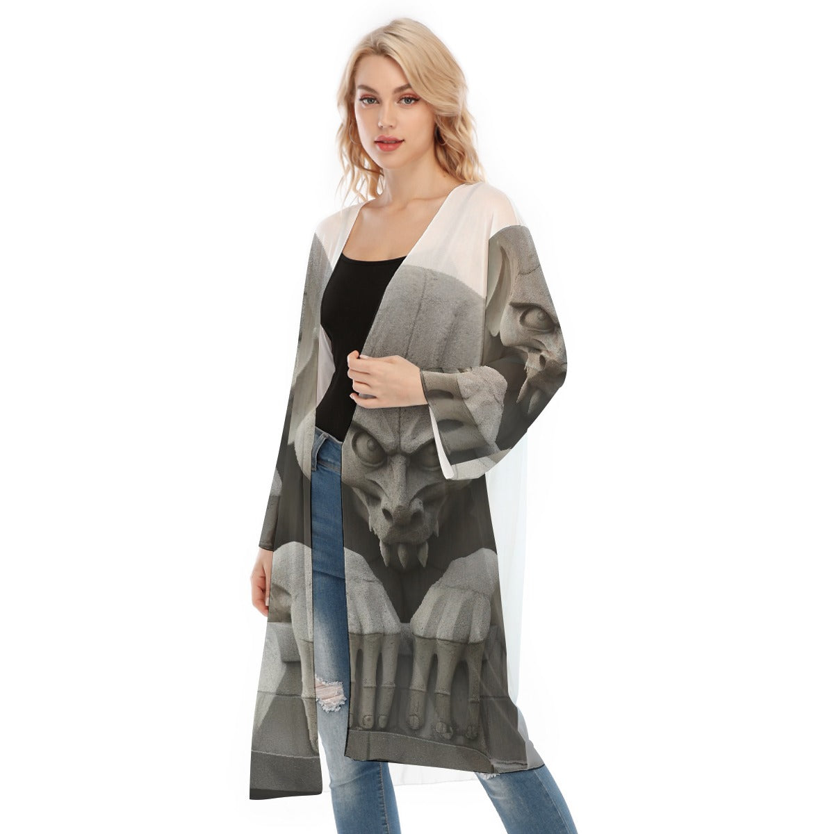 All- Over Print Women's Long Sleeve Mesh Cardigan