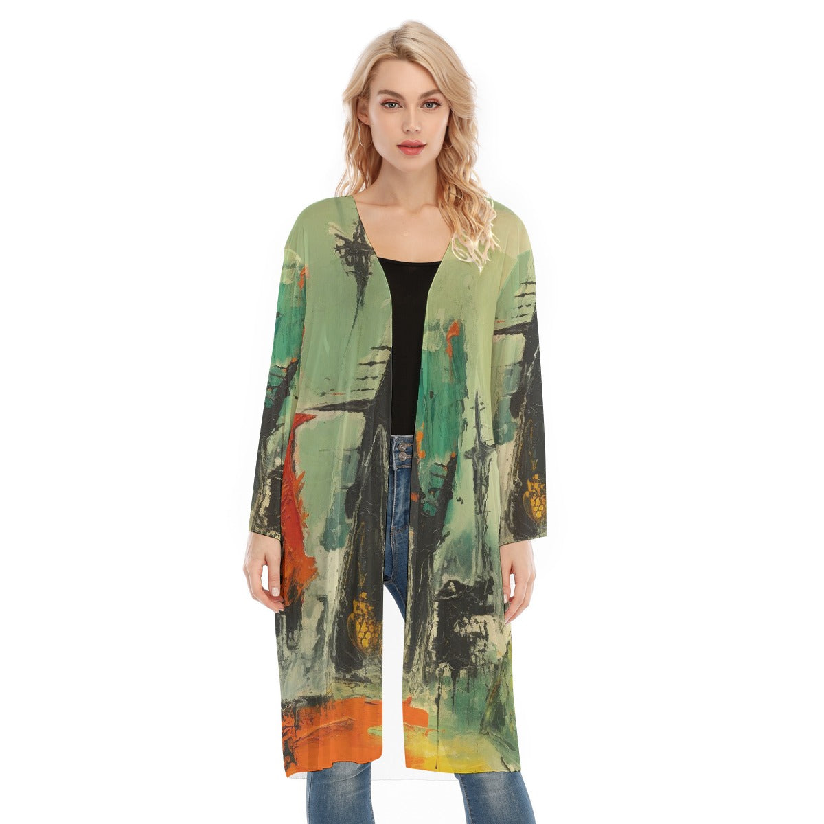 All- Over Print Women's Long Sleeve Mesh Cardigan