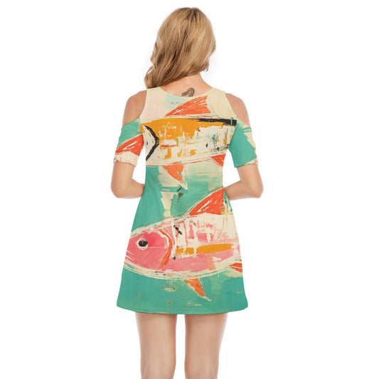 All-Over Print Women's Cold Shoulder Dress | 190GSM Cotton