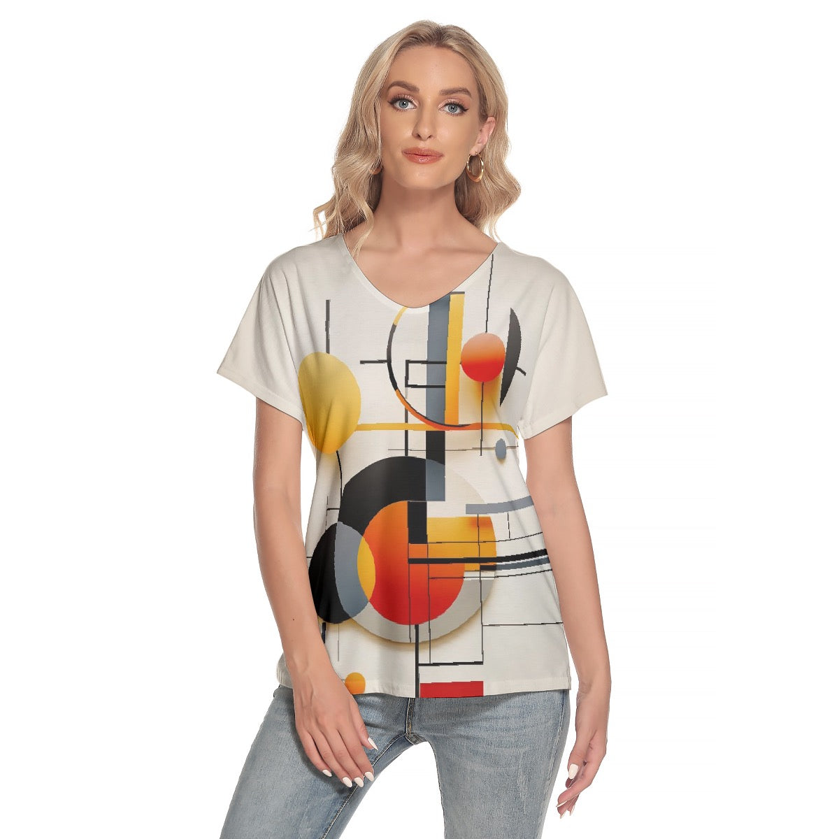 All-Over Print Women's Loose V-neck Short Sleeve T-shirt