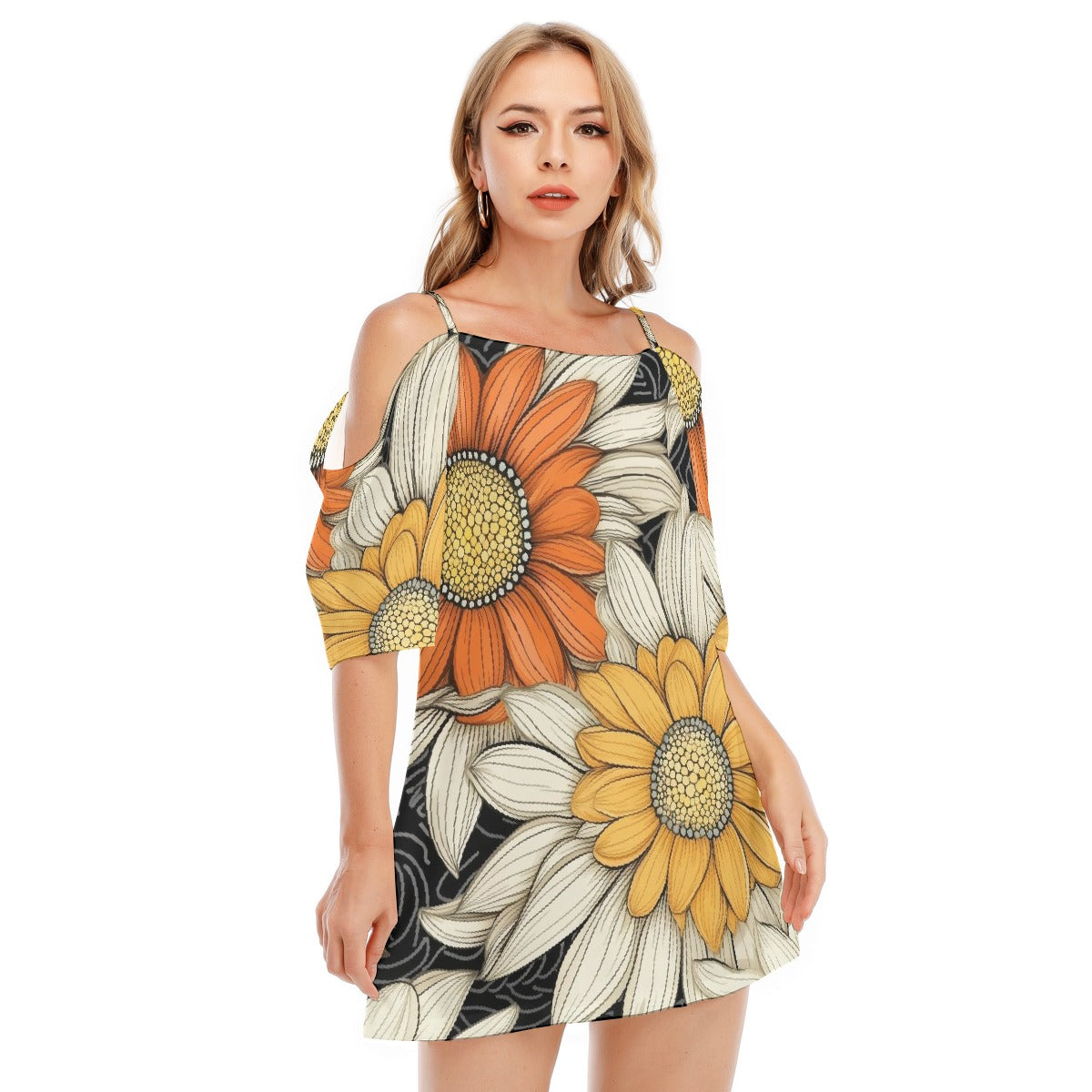 All-Over Print Women's Off-shoulder Cami Dress