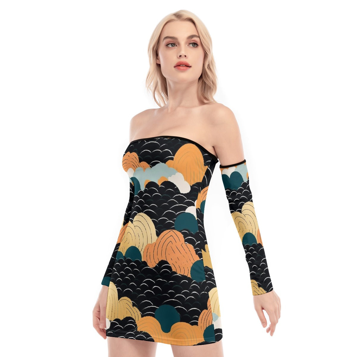 All-Over Print Women's Off-shoulder Back Lace-up Dress