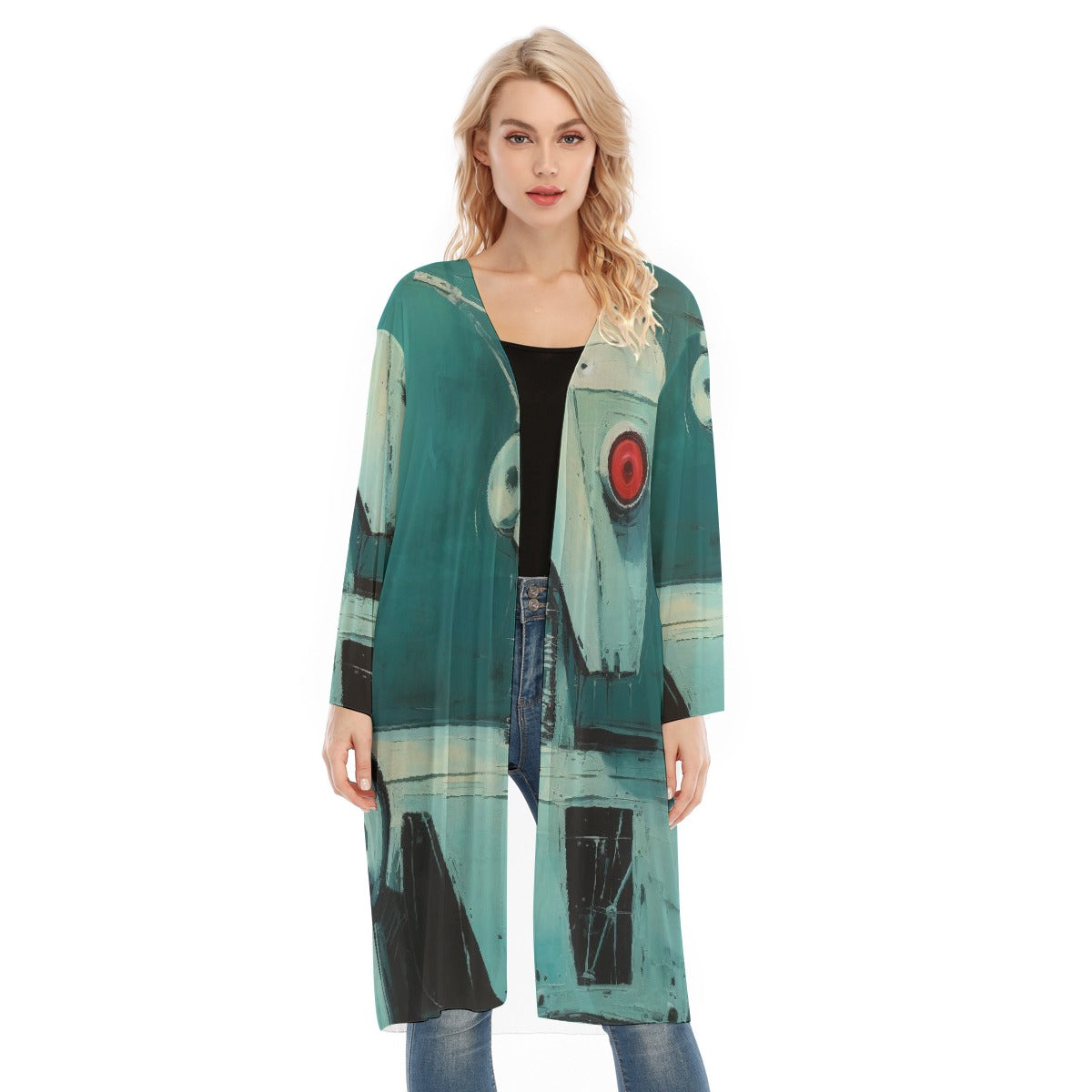 All- Over Print Women's Long Sleeve Mesh Cardigan