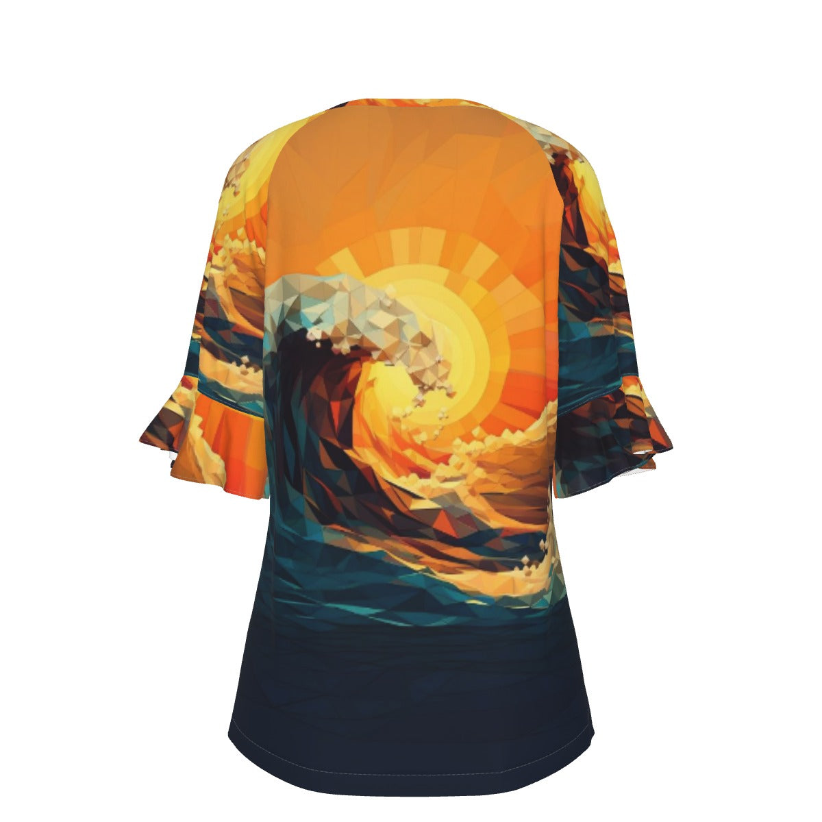 All-Over Print V-neck Women's T-shirt With Bell Sleeve