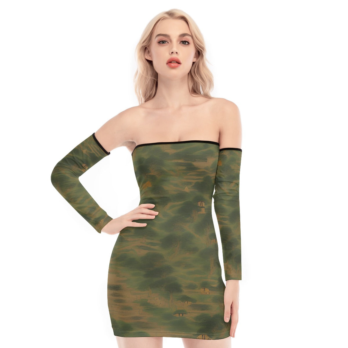 All-Over Print Women's Off-shoulder Back Lace-up Dress