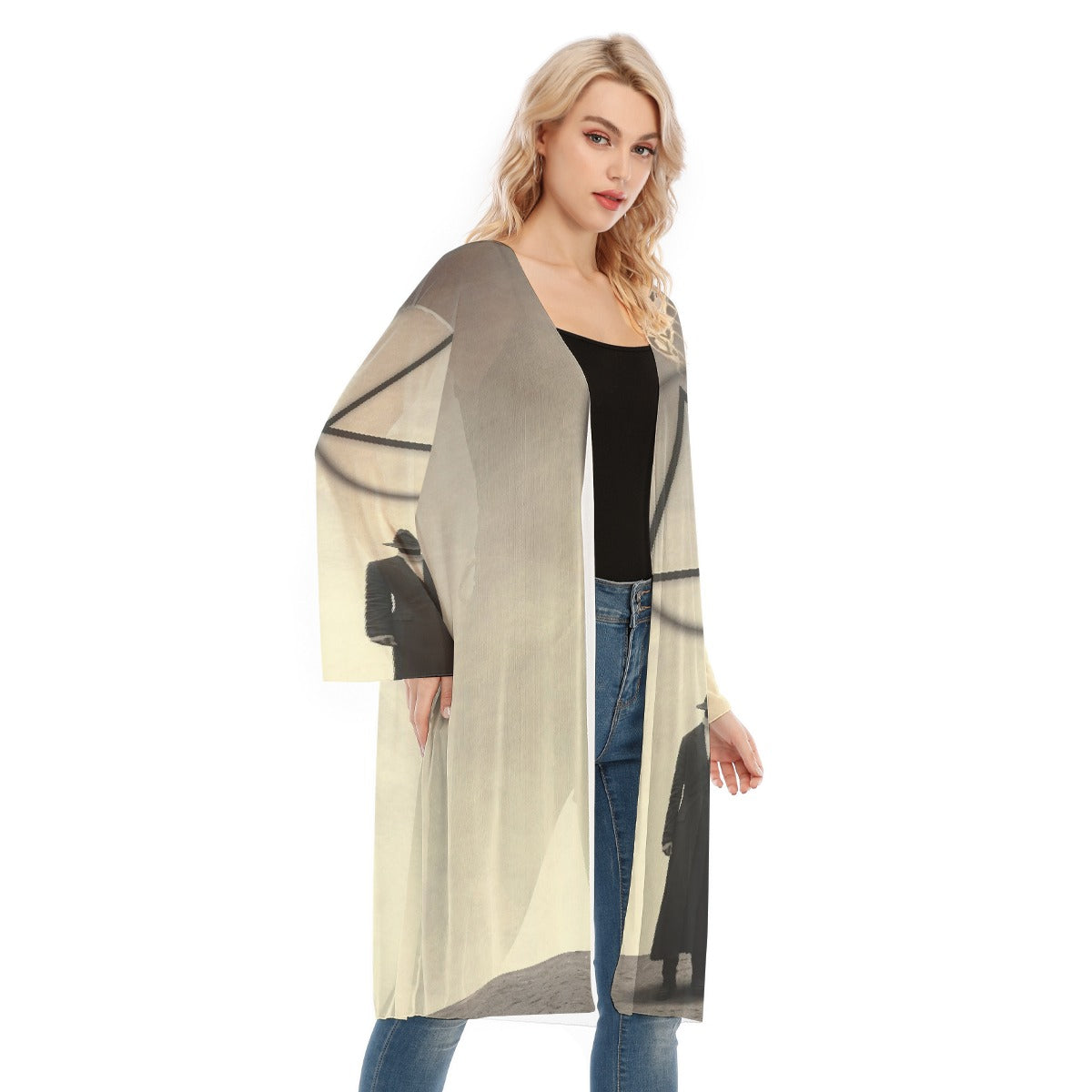 All- Over Print Women's Long Sleeve Mesh Cardigan